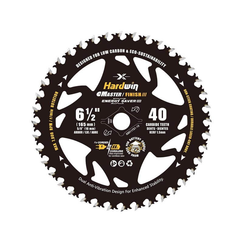 HARDWIN 6-1/2 Circular Saw Blades 3-Pack, 40T ATB Carbide - Ultra-Lightweight for Cordless Saws & Old Tools, Saves Battery, Thin Kerf Cuts Wood/Plywood/OSB | Fits DeWalt/Makita/Milwaukee - Image 2